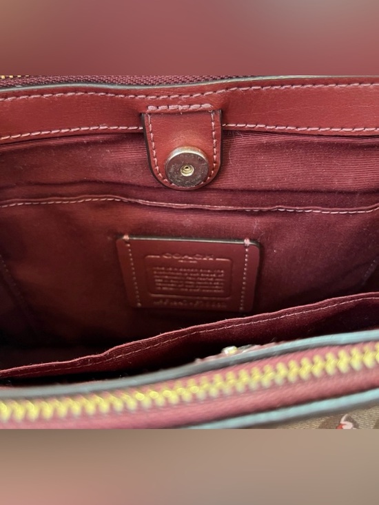 COACH Brown Signature Floral Satchel with Pink Accents - Picture 4 of 7